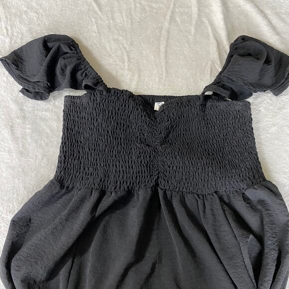 Anna Kaci Milkmaid Maxi Dress M Black Smocked Flutter Sleeve Fairy Whimsigoth - Picture 4 of 11